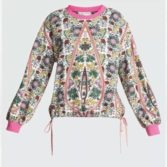 Alice + Olivia Amirah Floral Print Sweatshirt with Tie Details Pullover Size XS - Picture 1 of 7